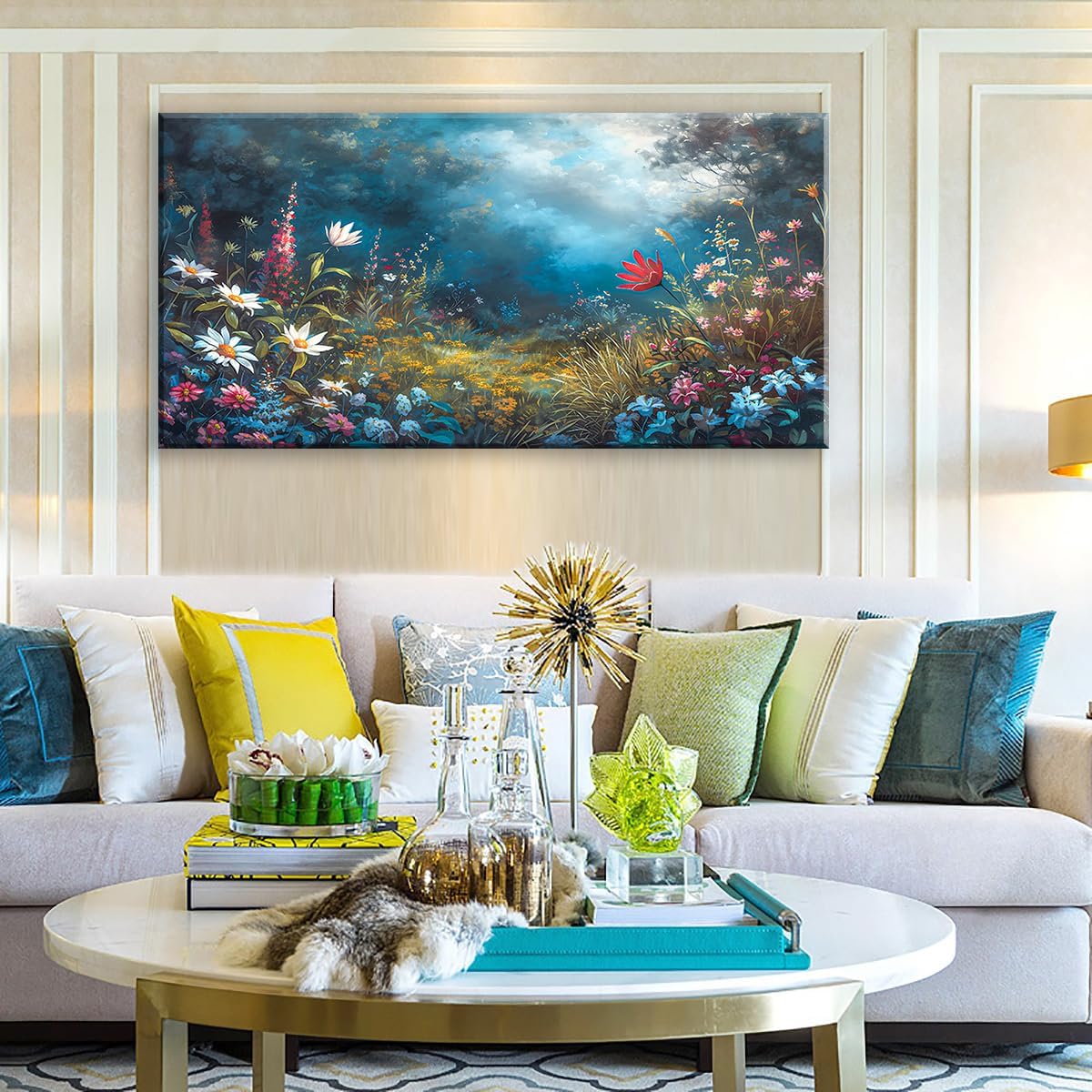 LASMOND Beautiful Colorful Grassland in Forest Landscape Wall Art Decor Artwork for Bedroom (30x60 Inches)