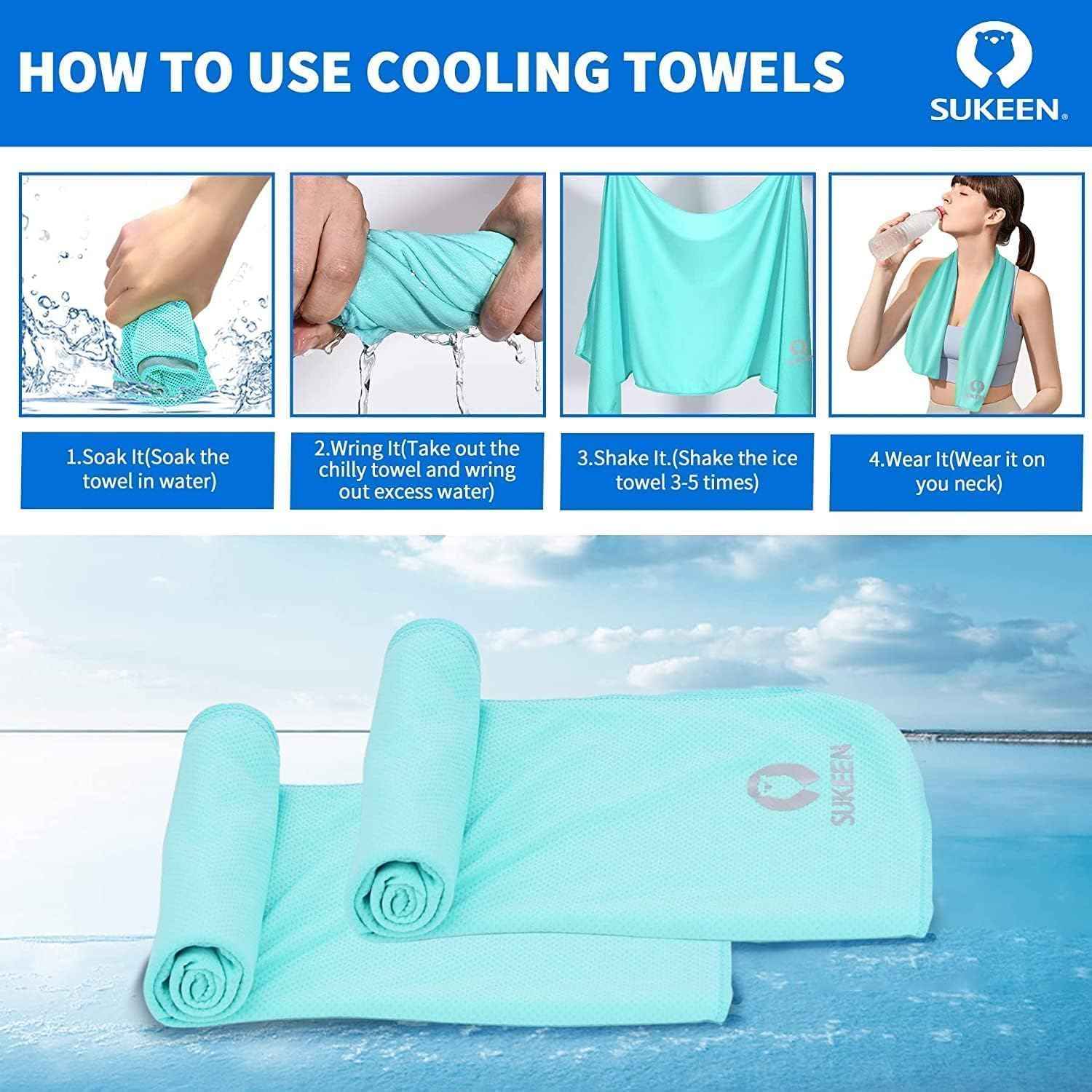 Sukeen Cooling Towels 8 Pack (40"x12"), Cooling Towels for Neck and Face, Microfiber Breathable Chilly Ice Towel for Hot Weather, Sweat Towel for Gym, Sport, Yoga, Golf, Workout, Camping, Running