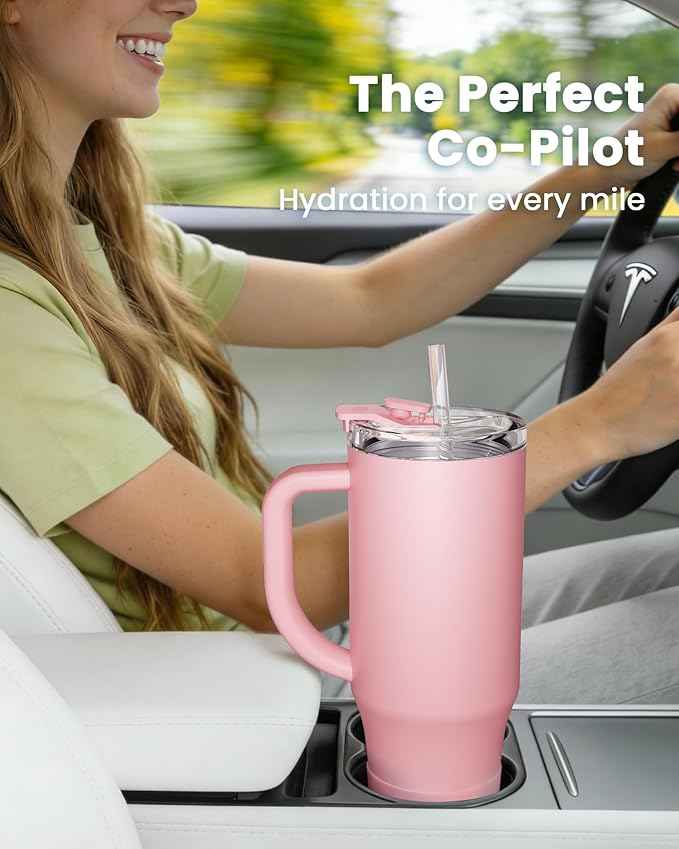 Renoj Insulated Mug 100% Leak Proof Insulated Water Bottle for Iced Coffee & Hot Drinks - Fits Car Cup Holder, Ideal Gift, 2 Straws & Silicone Boot - SnapShift Green Gradient 40 oz