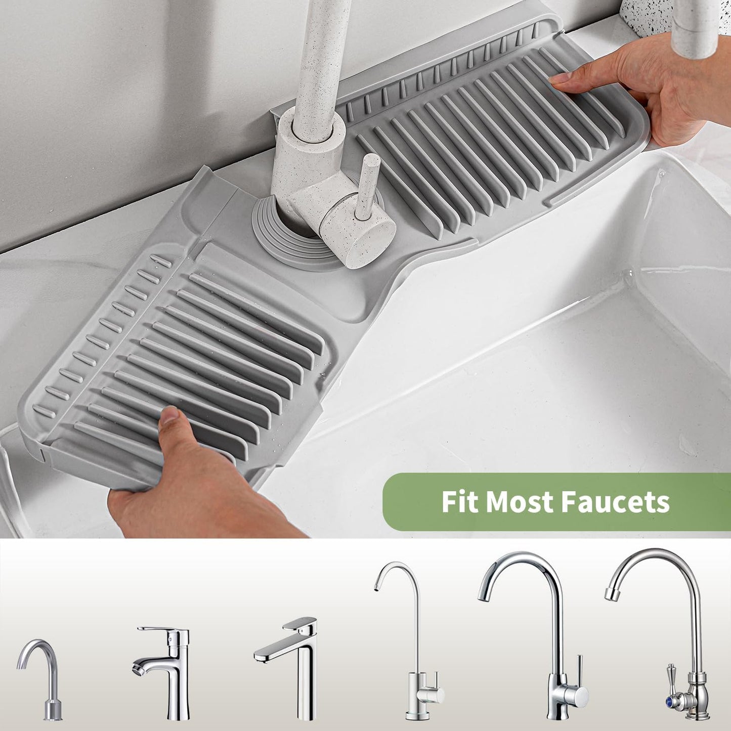 Faucet Mat for Kitchen Sink, 2025 New Silicone Sink Splash Guard, 7°Slope Fast Self-draining, Fast Drying Tidy Faucet Mat Splash Guard