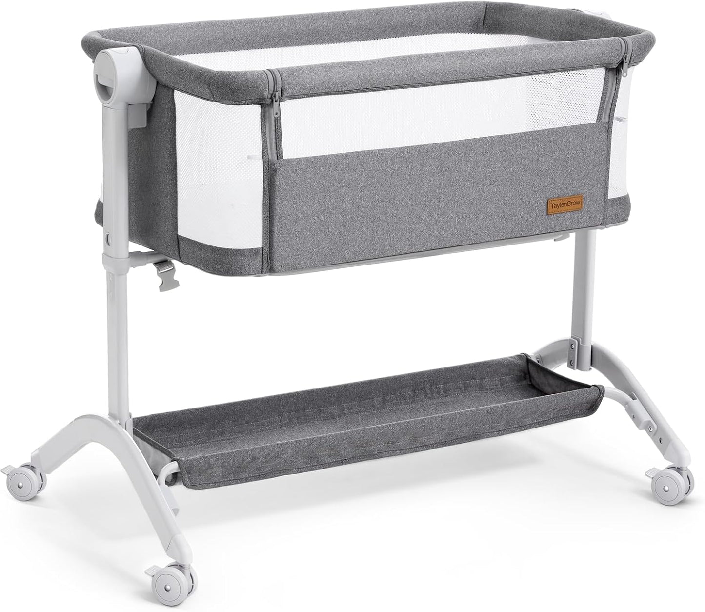 Bassinet Bedside Sleeper - All-Mesh Design, Portable Bedside Bassinet for Baby with Washable Mattress, 5 Adjustable Heights (Grey)