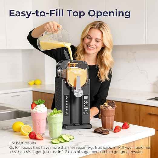 Slushie Machine, No Ice Needed Slushy Maker for Home, Real-Time Temp Display, Frozen Drink Maker with 6 Preset Programs for Ice Cream, Frappés, Milk Shake and More, Black, 1 Pack+3Modes