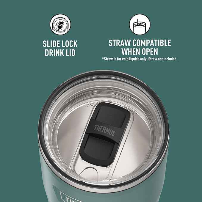 THERMOS ICON SERIES, Stainless Steel Cold Tumbler with Slide Lock, 24 Ounce, Spruce