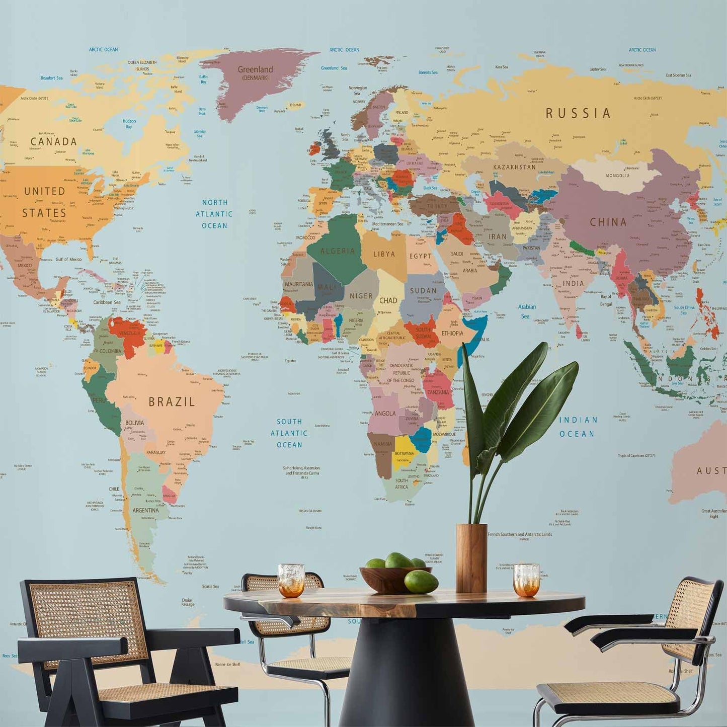 artgeist Premium Wall Mural World Map 177x124 in - XXL Non-Woven Wallpaper Fleece Wall Decor Photo Print Picture Image Design Home Map of The World k-B-0001-a-c