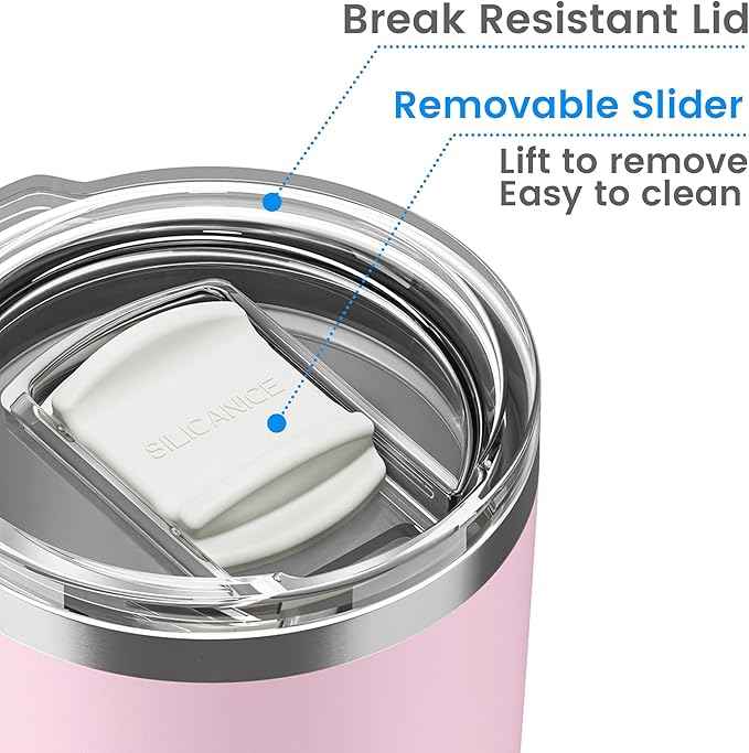 20oz Hygienic Stainless Steel Vacuum Insulated Tumbler w/ Easy-On/Easy-Off Lid - Removable slider, Double Wall 18/8 Travel Mug, BPA-Free, Fits Cup Holders, Premium Quality, Smart Value - Pink Sand