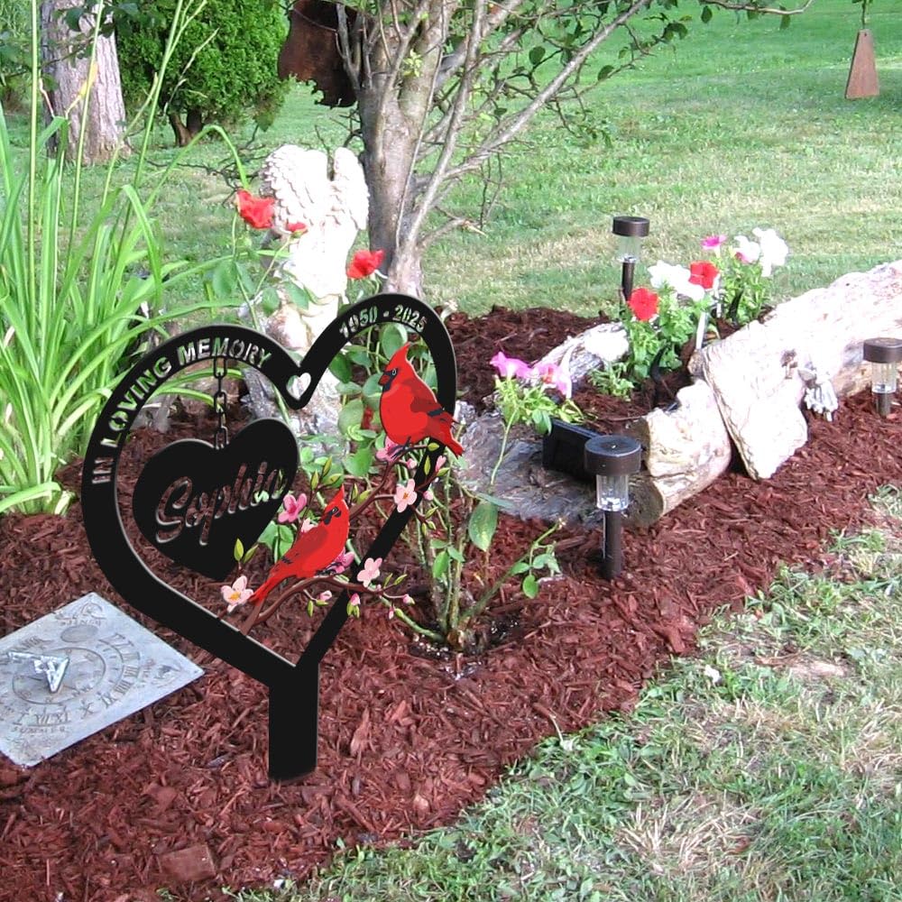 Personalized Cemetery Memorial Metal Stakes, Cardinals Memorial Grave Markers,Graden Decorations for Loss of Mother Father, Outdoor Sympathy Decor Gift