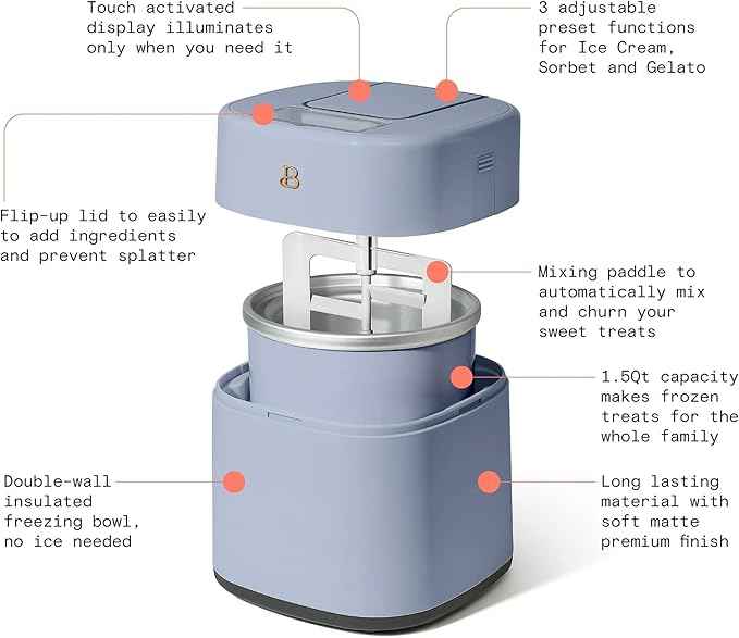 1.5 Quart Ice Cream Maker with Touch Control Panel, Freezer Bowl Design, Compact Electric Machine for Homemade Frozen Desserts, Gelato & Sorbet (Cornflower Blue)