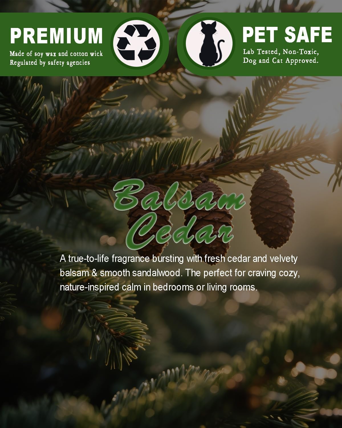 Balsam Cedar Scented Candles for Home, Soy Scented Candle for Home Large Jar Candle, Aromatherapy Candle Over 60 Hours Christmas Candles Ideal Holiday Gift