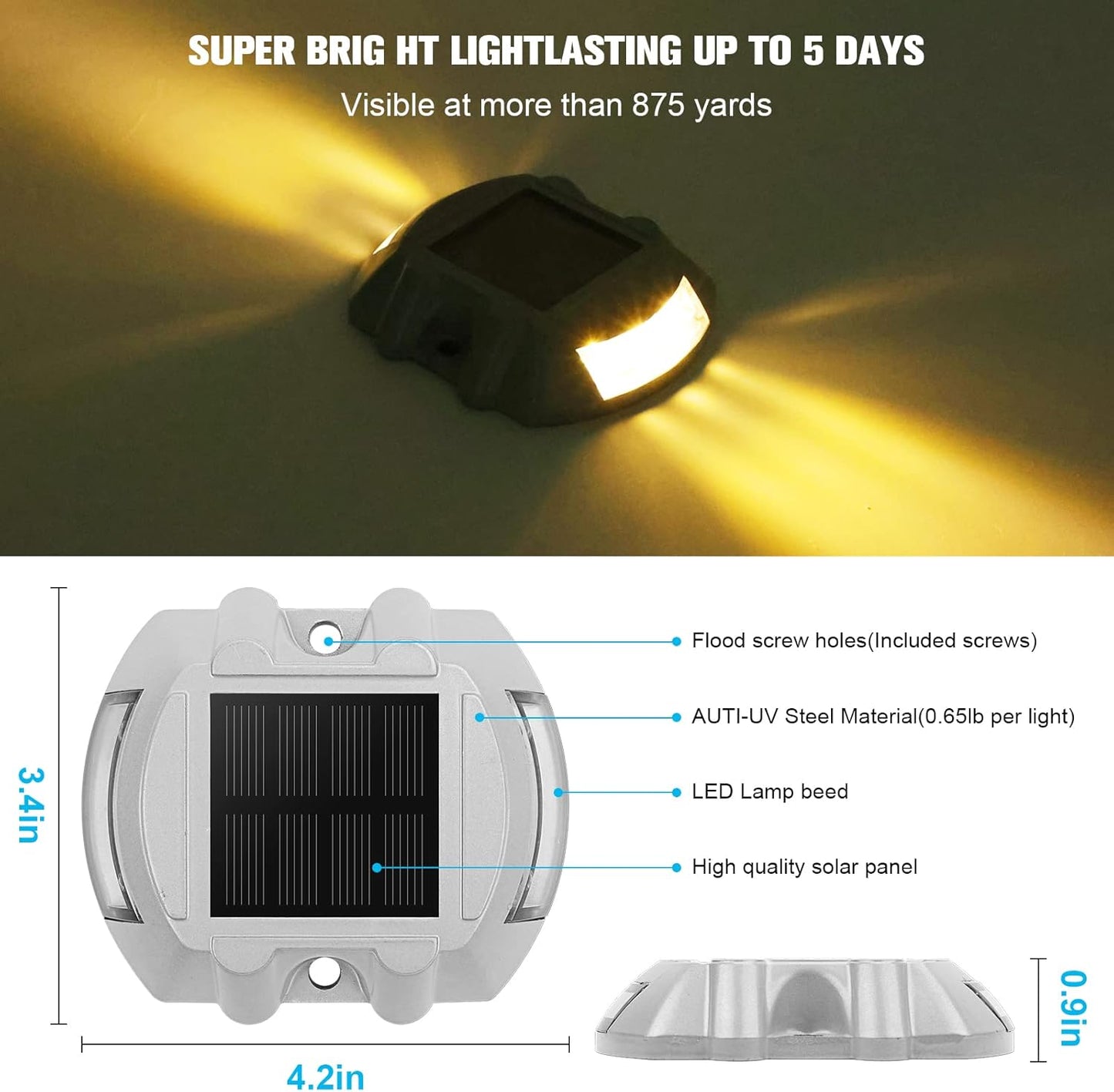 VOLISUN Solar Deck Lights, 16-Pack Led IP67 Waterproof Outdoor Warning Step Lights for Driveway, Sidewalk, Garden Pathway, Yard (Warm White)