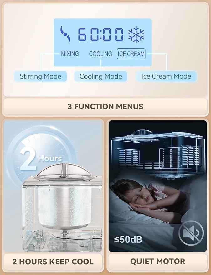 COUPLUX Ice Cream Maker, Fastest Freezing 2.1QT Ice Cream Machine with Built-in Compressor Easy Operate & Clean Automatic Ice Cream Maker Machine All Stainless Steel, LCD Display