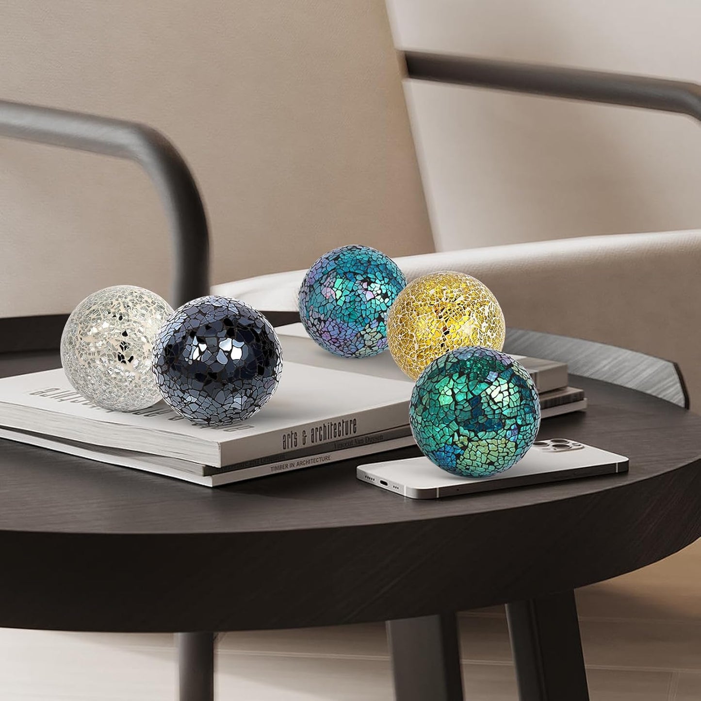 6Pcs Decorative Ball for Bowls, 8cm/3.15inch Mosaic Glass Centerpiece Decoration Balls Mirror Glass Ball Fillers for Home Decor Dining Tables Wedding Party (Black)