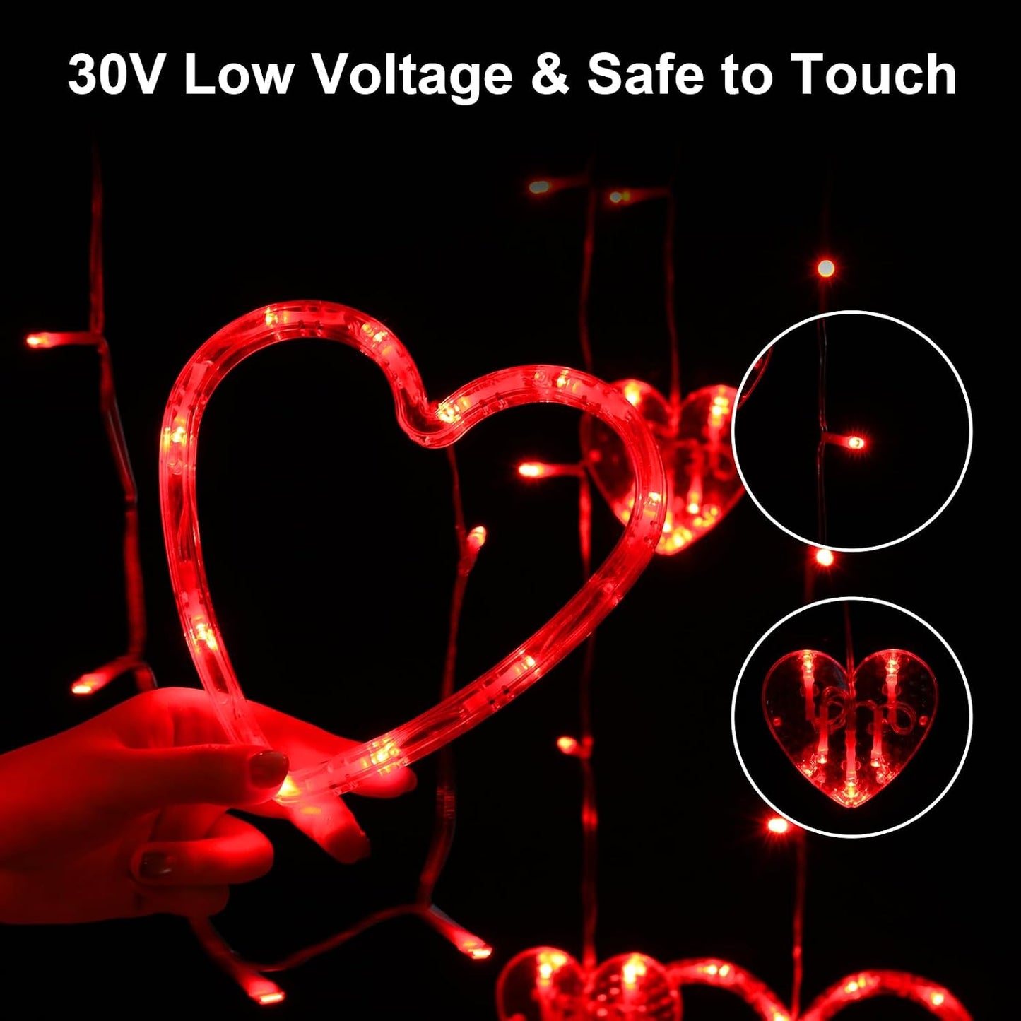 Valentines Day Decor,Red Heart-Shaped String Lights 12 Hearts 138 LED Fairy Light 8 Lighting Modes Connectable Window Curtain Lights for Bedroom Valentine's Day Wedding Home Anniversaries Party Decor