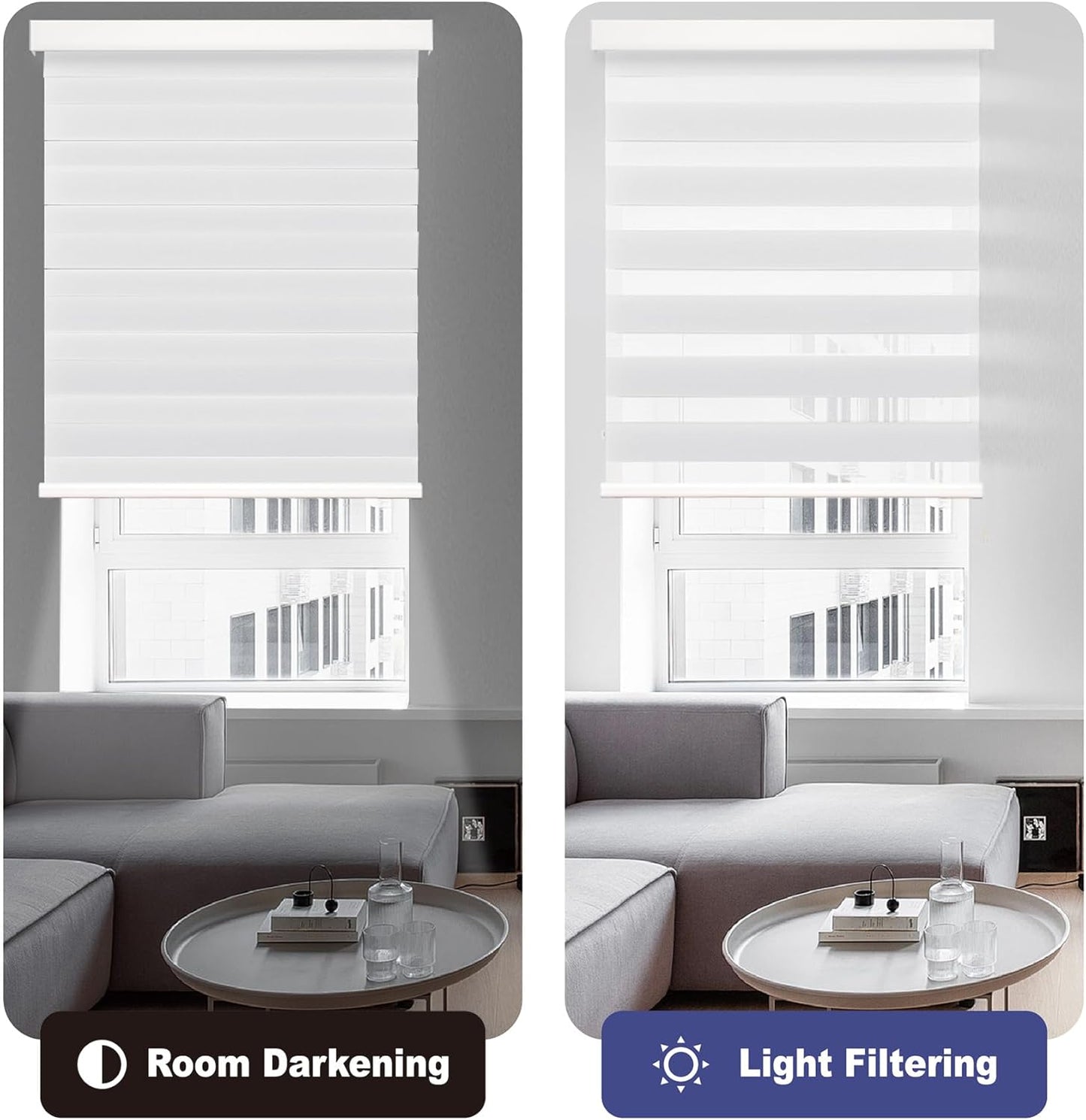 HESTIA Cordless Zebra Blinds Light Filtering Roller Shades UV Blocking Blackout Privacy Indoor Window Shades for Home Office Day and Night, Beige,43" W x 48" H