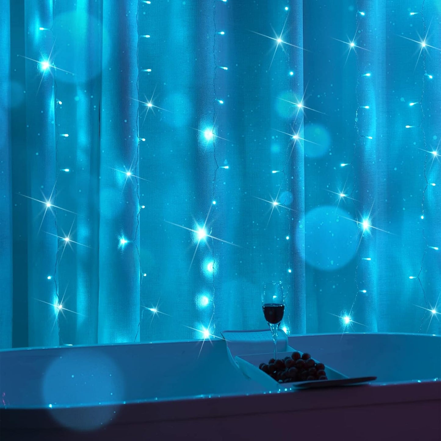 suddus Curtain Lights for Bedroom, 200 Led 6.5ft x 6.5ft Hanging String Lights Outdoor, Fairy Curtain Lights for Backdrop, Window, Wall, Wedding, Party, Garden, Porch, Birthday Decor Aqua