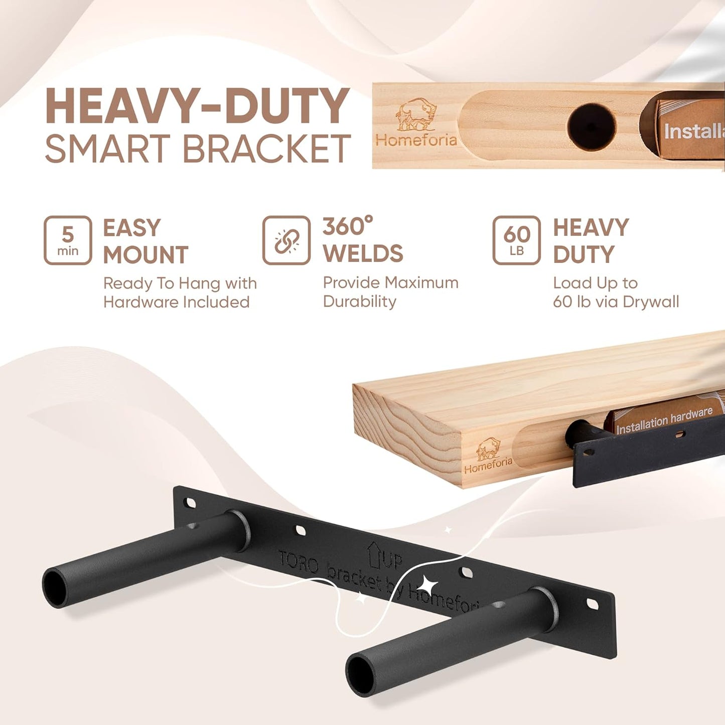 Homeforia 12 inch Oak Floating Shelf, High End Solid Real Wood 12inch Small Floating Shelves for Wall Mounted, Honey Oak Wooden 12in Floating Shelves, Heavy Duty Bracket, 12 X 6.5 X 1.75 in, Set of 2