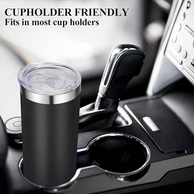 VEGOND Stainless Steel Skinny Tumbler, 20 oz Vacuum Insulated Tumbler with Lid and Straw, Double Wall Coffee Cup, Travel Mug for Cold Hot Drinks, Black 1 Pack