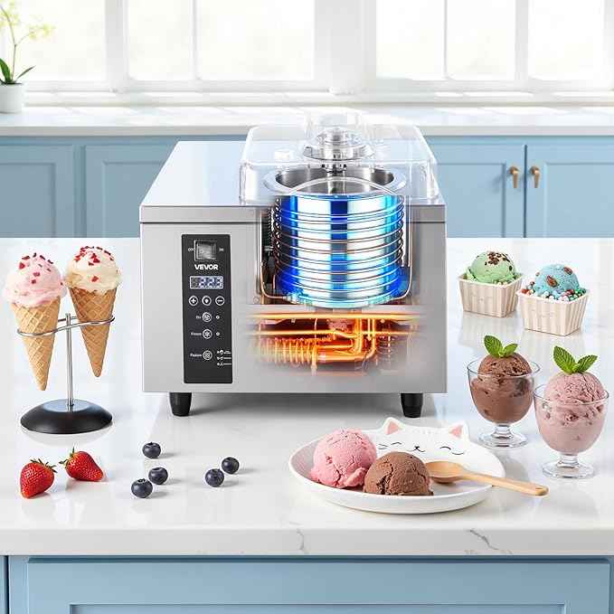 VEVOR Commercial Hard Ice Cream Machine, 500W 1.32 Gal/Hour, Gelato Hard Serve Ice Cream Maker with 2.8L 304 Stainless Steel Cylinder, Auto Clean LED Panel High Productivity for Snack Bar Restaurants