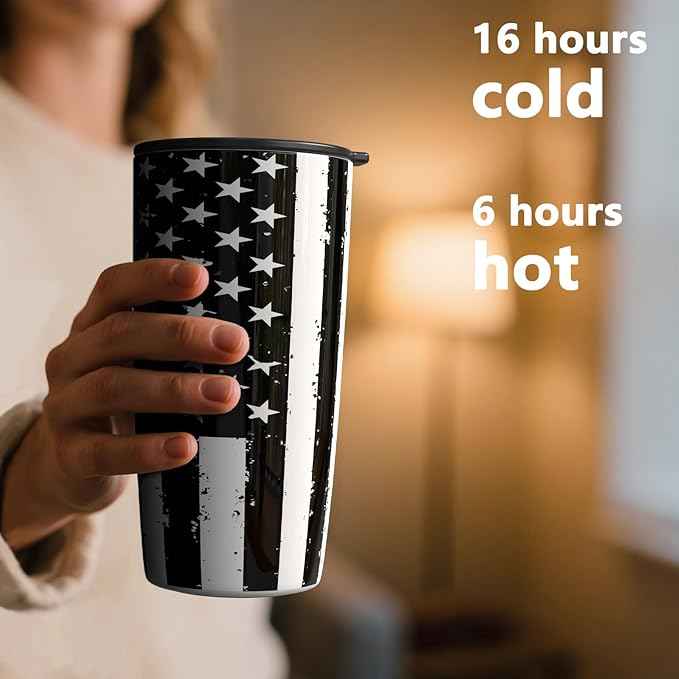 TILUCK 20 oz Insulated Tumbler with BPA-Free Lid, Stainless Steel Vacuum Travel Coffee Mug, Double Wall Coffee Tumbler（20oz，BlackFlag）