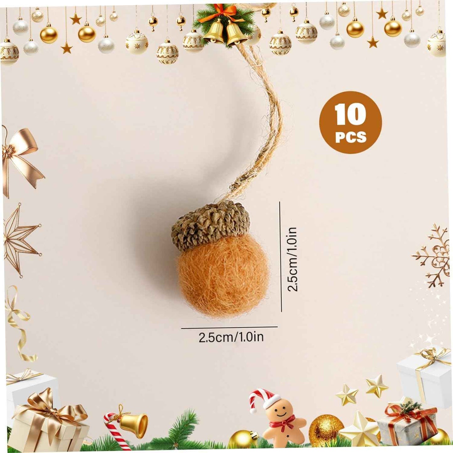 Acorns for Decorations, 10Pcs Felt Acorn Ornaments, Hanging Wool Felted Acorn Garland for Fall Tree Ornaments, Ball Pom Decor with Rope for Thanksgiving Christmas Tree Mantel