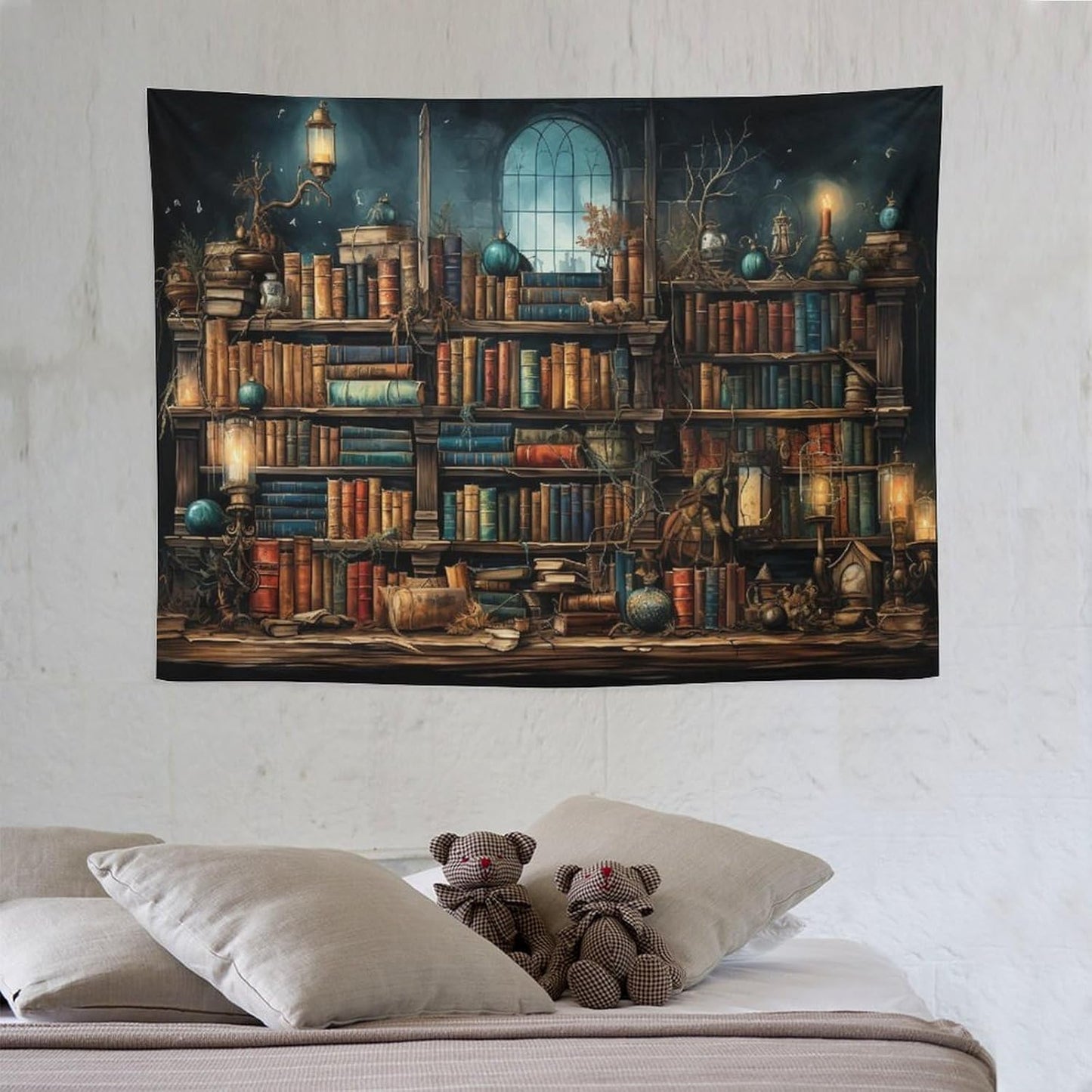 Retro Bookshelf Tapestry Vintage Library Wall Hanging Tapestries,Old Books on Shelf Classical Study Room Student Study College Dorm Bedroom Living Room 40"x30"
