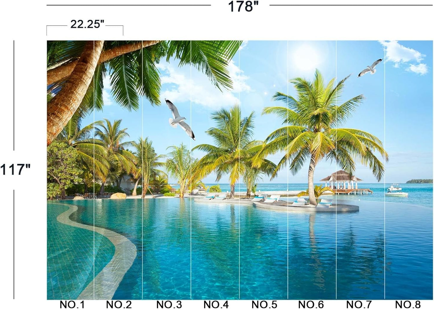 Palm Trees and Blue Sky Summer Island Wall Mural Wallpaper for Bedroom 178" x 117"