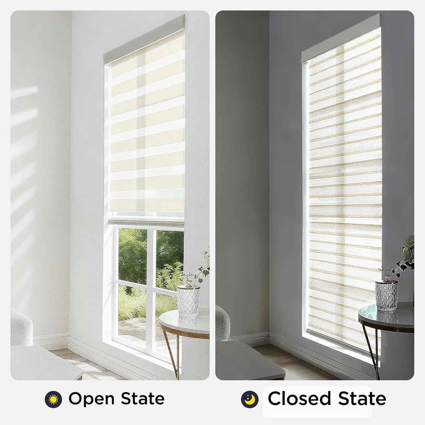 Joydeco Linen Zebra Blinds for Windows, Cordless Privacy Light Filtering Dual Layer Window Shades, Free-Stop Roller Blinds for Home, 52” W x 72” H