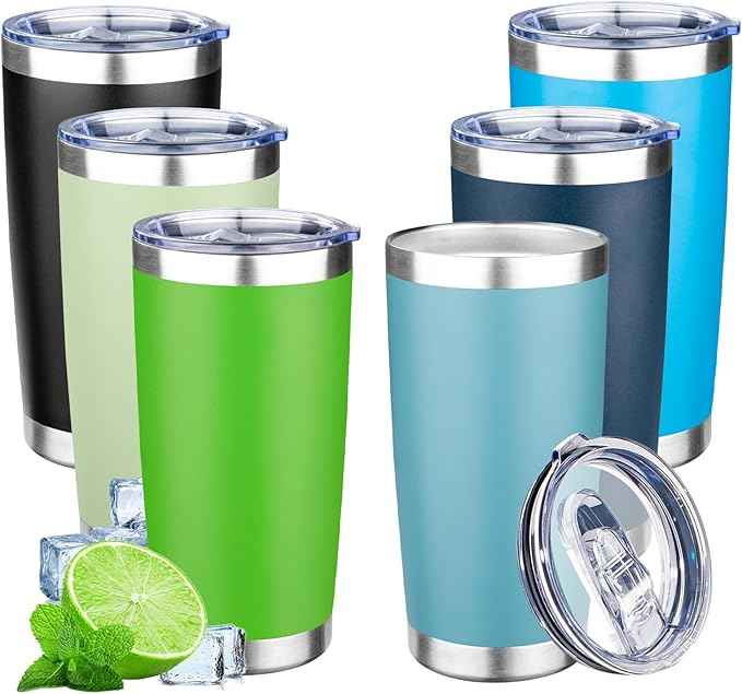 20oz Tumbler with Lid Double Wall Vacuum Insulated Travel Coffee Mug Stainless Steel Thermal Cup Powder Coated Sturdy Coffee Tumbler Bulk for Hot and Cold Beverages (Multicolor-2,6)