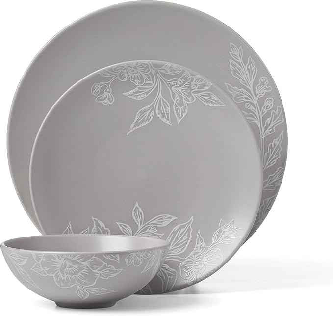 Oneida 897506 Roseto 12-Piece Dinnerware Set, Pumice, Grey