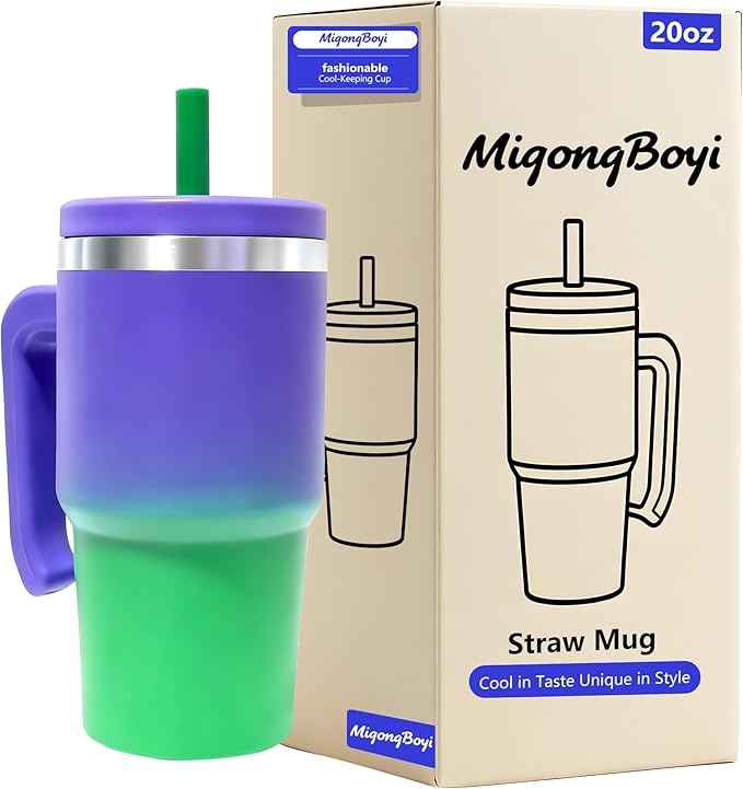 20-OZ Insulated Water Bottle,Insulated Stainless Steel Tumbler,Reusable Cold Drink Thermos,BPA-Free, Double-Wall Stainless Steel Water Bottle (Purple Green Gradient, 20, Fluid Ounces)