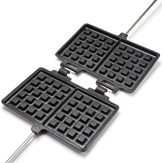 Petromax Hinged Campfire Waffle Iron for Grill or Campsite, Cast Iron with Wooden Handles, 28.3 inches Long