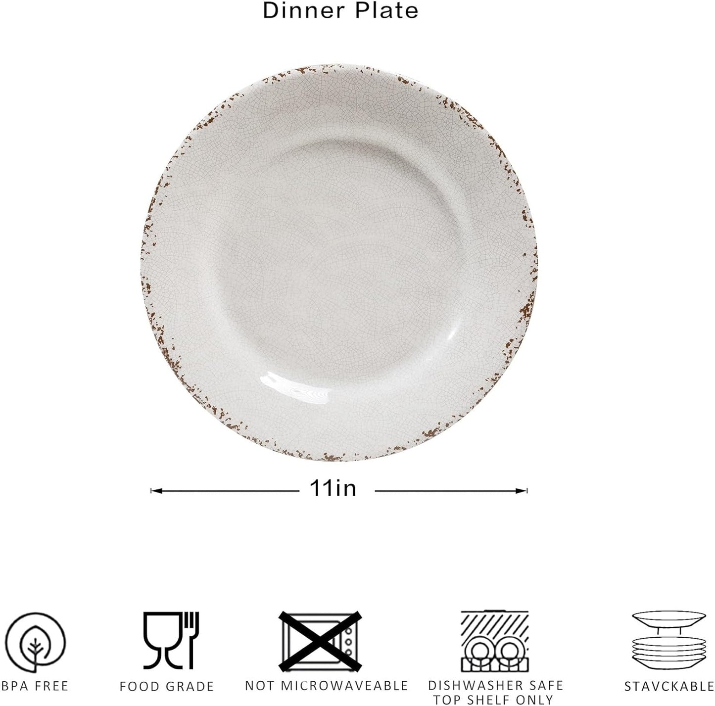 Rustic Melamine Dinner Plates, 11 inch Melamine Plates Set of 6, Large Salad/Dessert Plates, Unbreakable Colorful Serving Dishes Set for Indoor and Outdoor, Assorted Color…