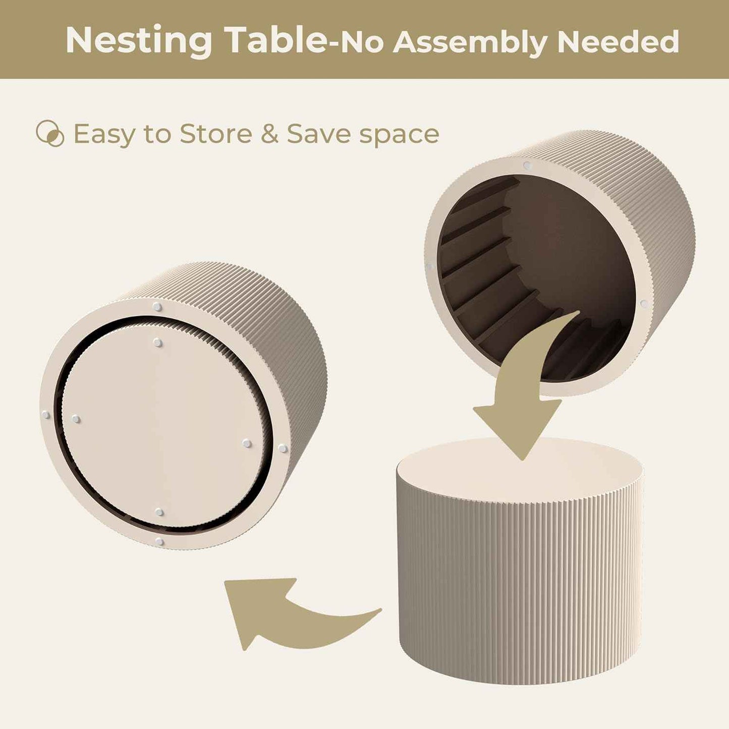 Round Coffee Table Set of 2, Modern Wooden Beige Nesting Coffee Tables for Living Room, No Assembly Required Circle Side Tables Set Accent End Table for Bedroom, Balcony