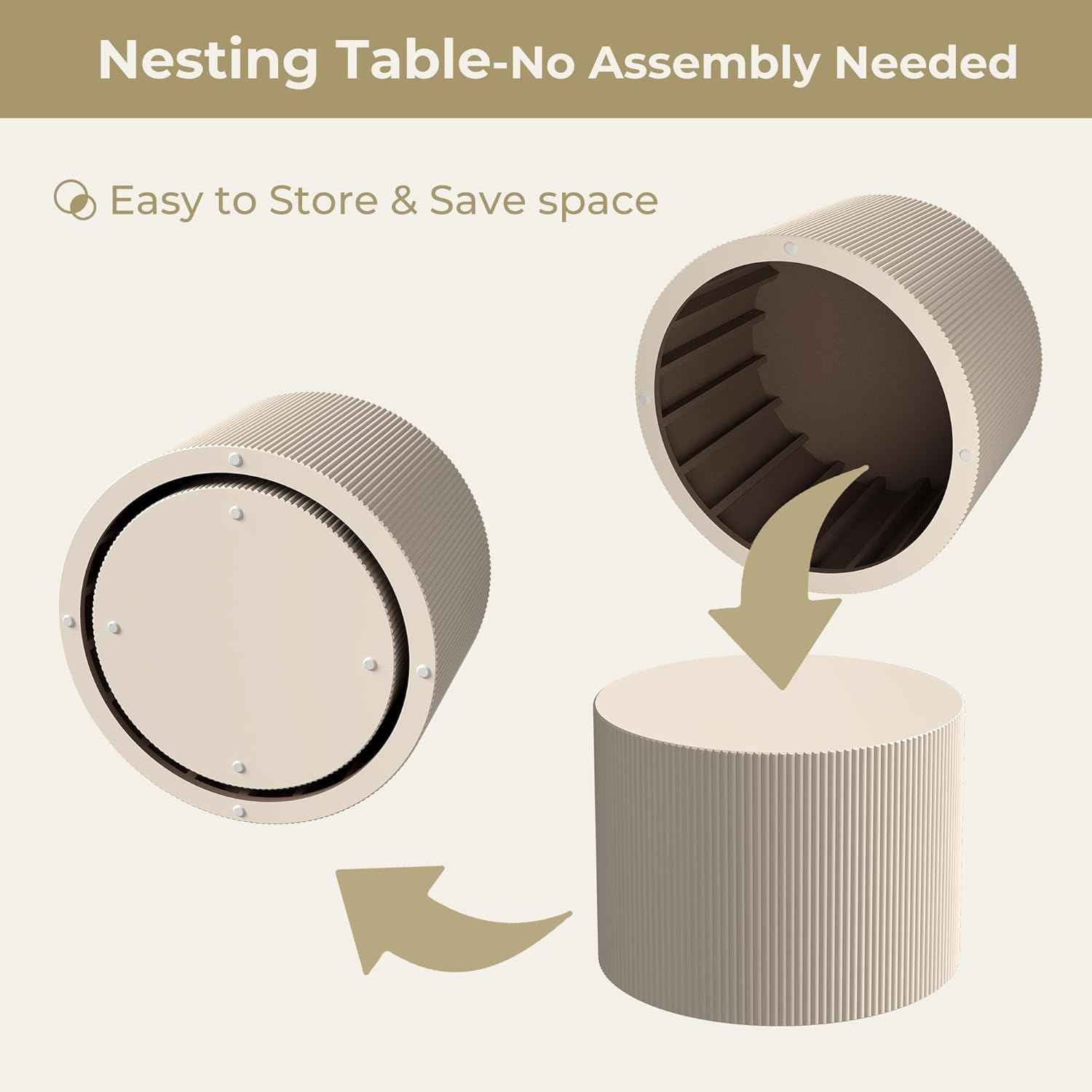 Round Coffee Table Set of 2, Modern Wooden Beige Nesting Coffee Tables for Living Room, No Assembly Required Circle Side Tables Set Accent End Table for Bedroom, Balcony