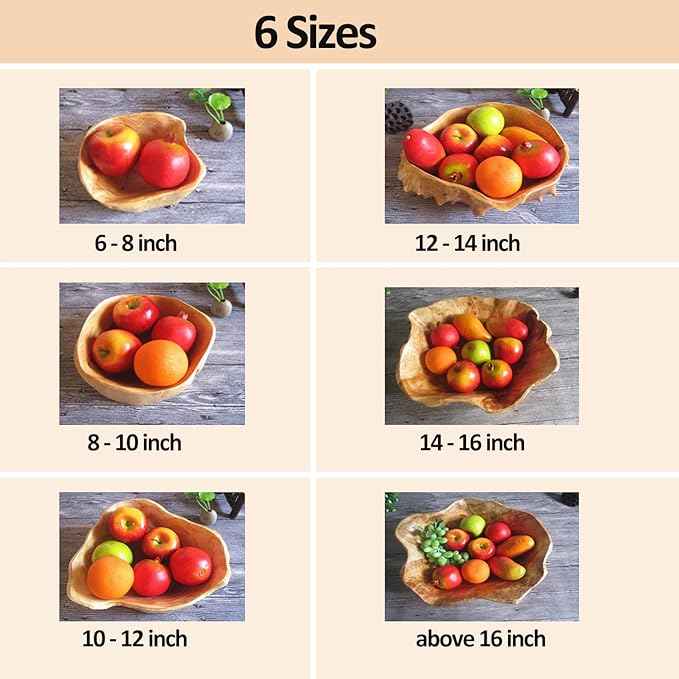 Wooden Bowl Decorative Natural Wood Fruit Bowl, Irregular Creative Wood Bowls, Rustic Hand Carved Candy Snack Keys Serving Bowls for Home Decor (14"-16" Diameter)