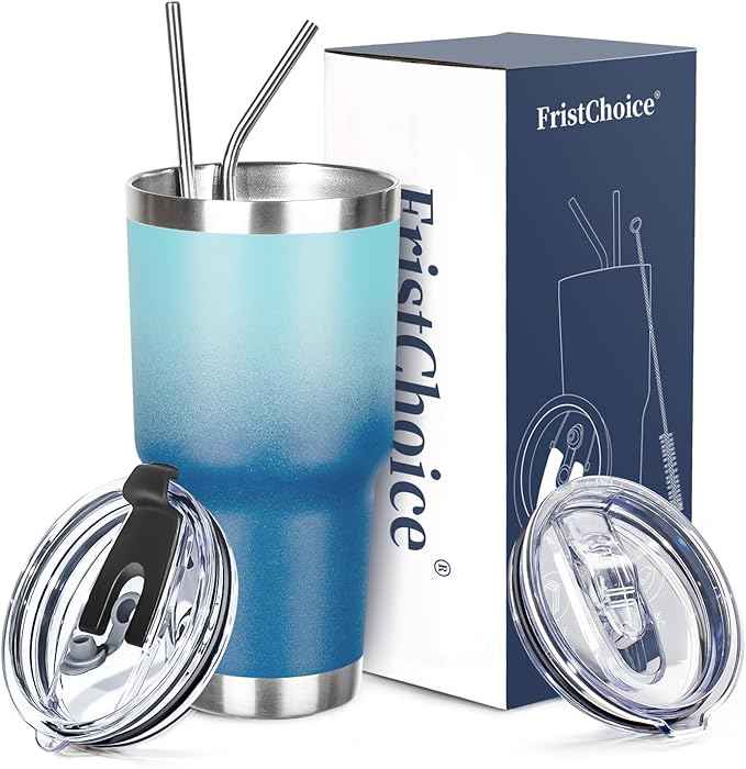 30 oz Tumbler with Lids and Straws Double Wall Vacuum Insulated Tumbler Cup,Stainless Steel Leak-proof Thermal Tumbler Travel Coffee Mug for Cold and Hot Drinks,Gradient Blue