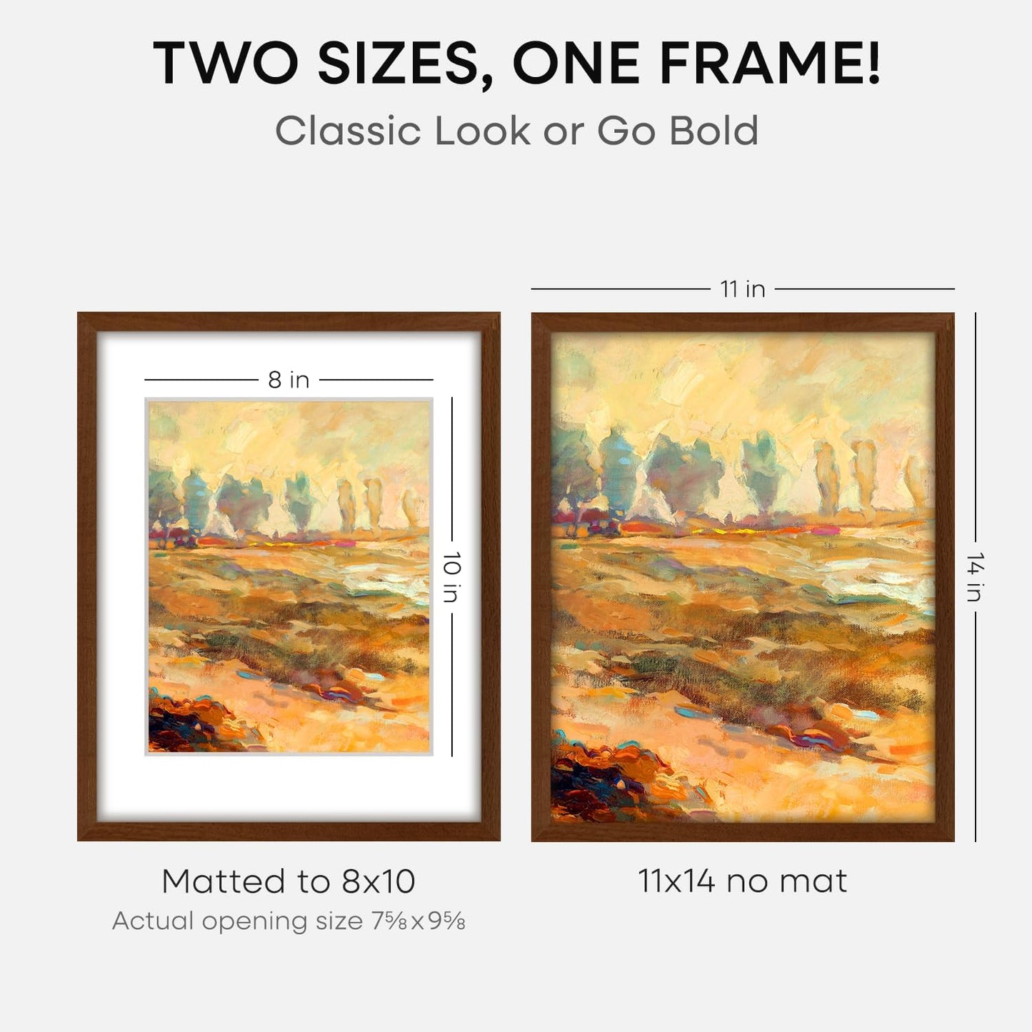 Homeforia 11x14 Brown Picture Frame, High End Dark Oak 11x14 Walnut Poster Frame with Mat 8x10, 11 x 14 Wooden Frame Matted to 8 by 10 inch Photo, 14x11 Thin Frames, Tempered Glass, Wall Kit, Set of 1