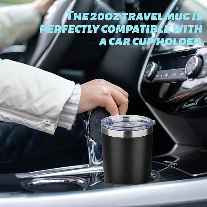 20oz Tumbler with Straw and Brush, Stainless Steel Vacuum Insulated tumbler, Double Wall Insulated Coffee Tumbler for Outdoor, Home, Travel,Office (Black,4pcs)