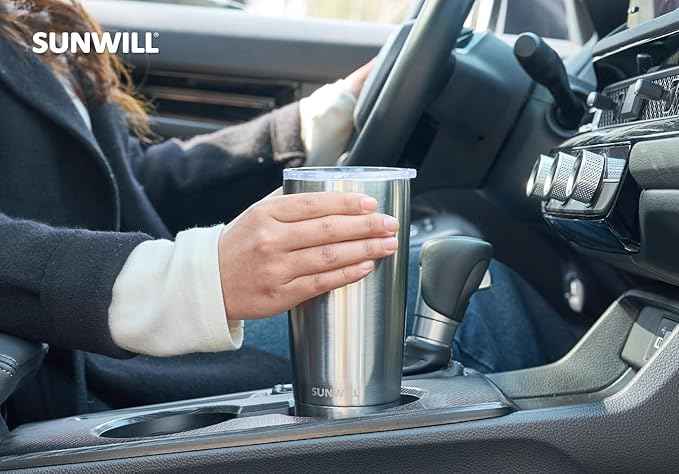 SUNWILL Travel Coffee Tumbler 20 oz, Stainless Steel Mug with Lid, Insulated Cup for Water, Tea, Hot and Cold Drinks, Silver