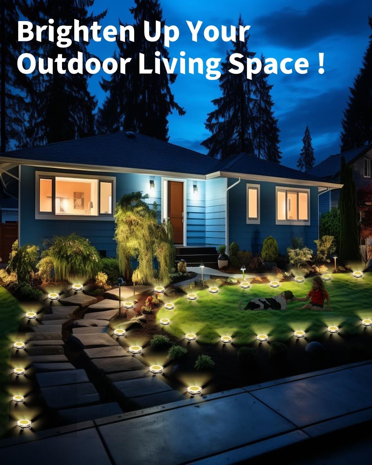 Solar Ground Lights Outdoor 18 Pack Waterproof, Upgraded Solar Garden Lights with 4 Side Light, Stainless Steel Solar Powered Disc Landscape Light for Walkway Lawn Yard Patio Deck-Warm White