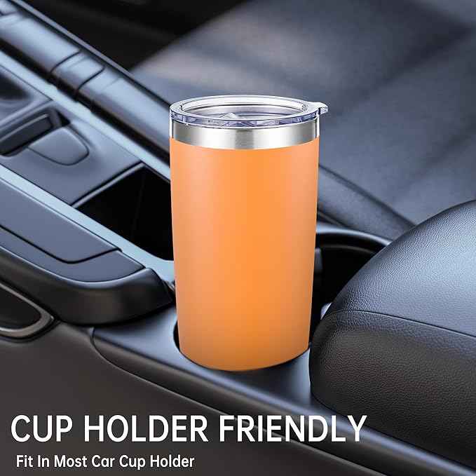 20 oz Tumblers Bulk Stainless Steel Tumbler with Lid Double Wall Vacuum Insulated Coffee Mug 20oz Powder Coated Cup for Hot and Cold Drinks, Orange, 12 pack
