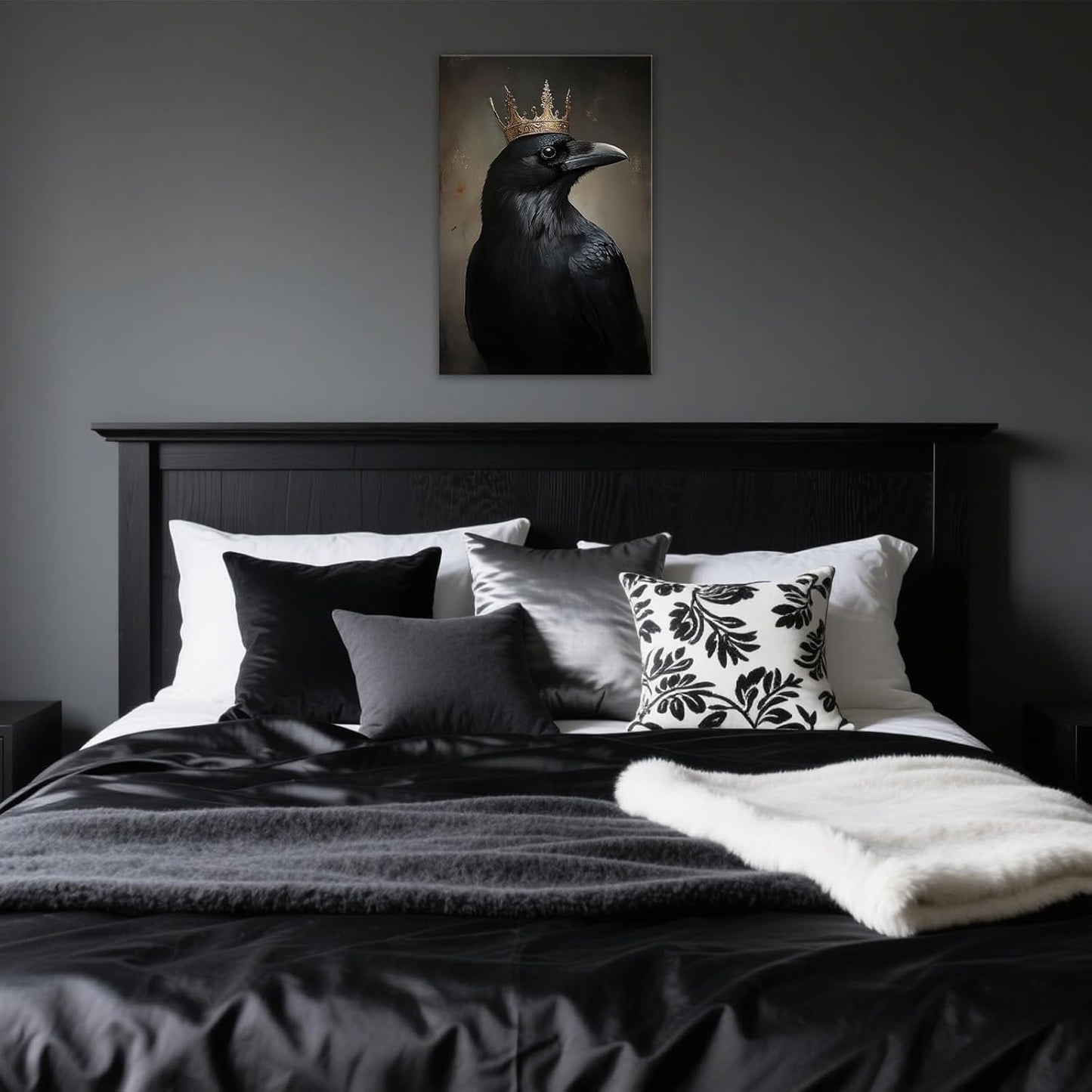 OAAPITI Raven King Wall Art Mysterious Black Bird Painting Dark Gothic Animal Canvas Print for Living Room Bedroom Home Office Inspirational Decor(Artwork-8,24"x36")