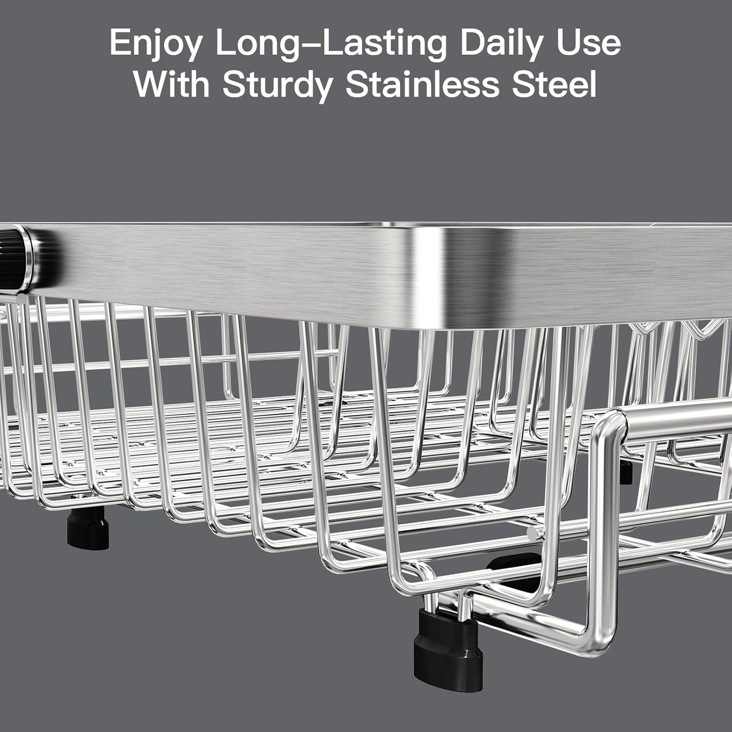 MAJALiS Dish Drying Rack Over The Sink, Expandable Stainless Steel Dish Drainer for Small Kitchen Counter Space Saving, RV Compact Plate Strainer In Silver Metal with Hanging Adjustable Utensil Holder