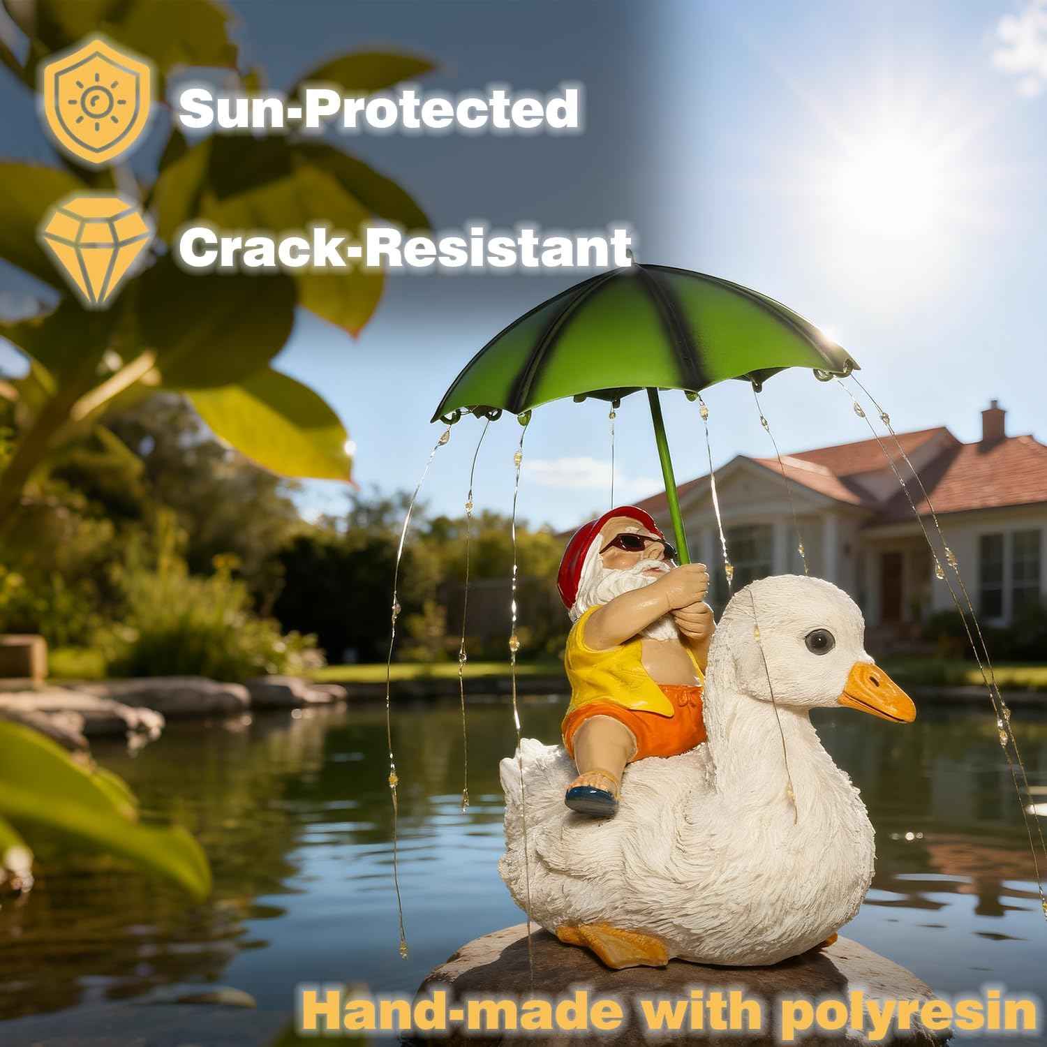 Solar Funny Garden Gnome Duck Figurine LED Lights Decorations for Yard Sculpture Outdoor Statue