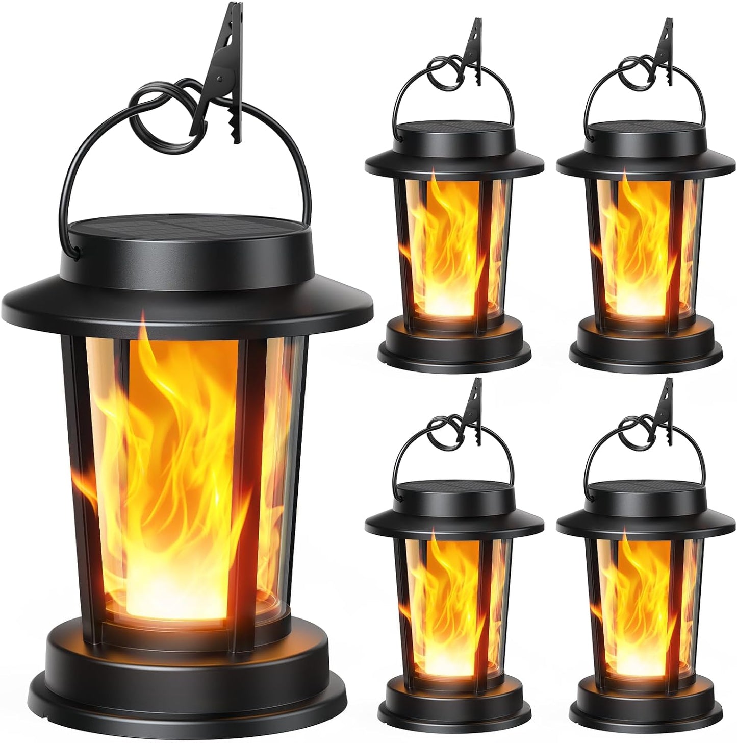 Solar Lanterns Outdoor Waterproof, 4 Pack Upgraded Flickering Flame Solar Lights Outdoor, Solar Powered Lanterns Decorative, Hanging Solar Lantern for Garden Patio Porch Yard Path Tree Decor