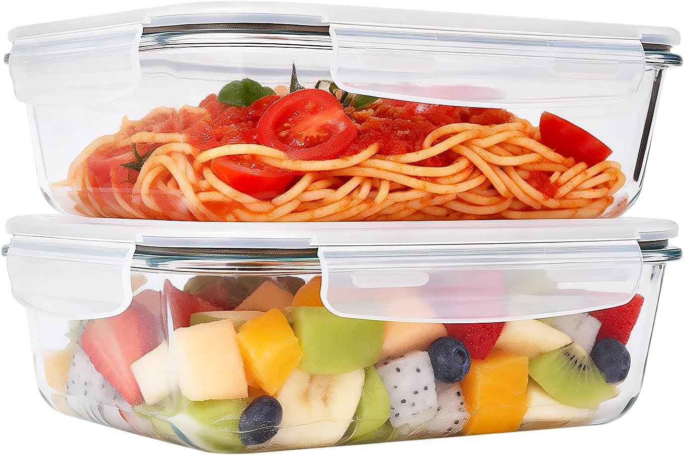 2 Pack 78 Oz / 9.8 Cups Large Glass Food Storage Containers with Lids, Borosilicate Glass Meal Prep & Baking Containers, Airtight Leakproof, Microwave Oven Freezer Dishwasher Safe, BPA Free
