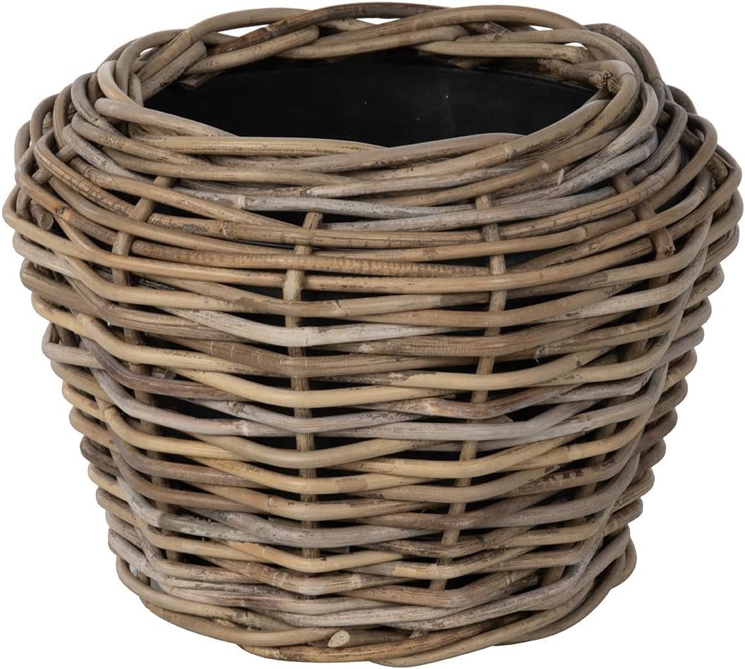 Rattan Kobo Indoor Outdoor Planter Basket with Plastic Pot X Small 1 Gallon Soil Capacity