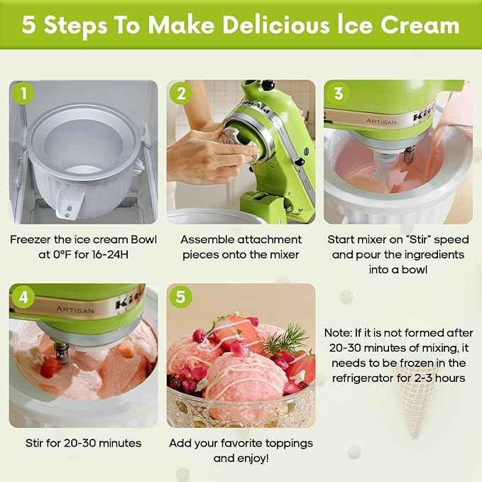 Ice Cream Maker Attachment for KitchenAid Stand Mixer, Compatible with 4.5/5Qt & Larger KitchenAid Stand Mixer, 2 Quart Frozen Ice Cream Bowl, Yogurt & Sorbet Gelato, White