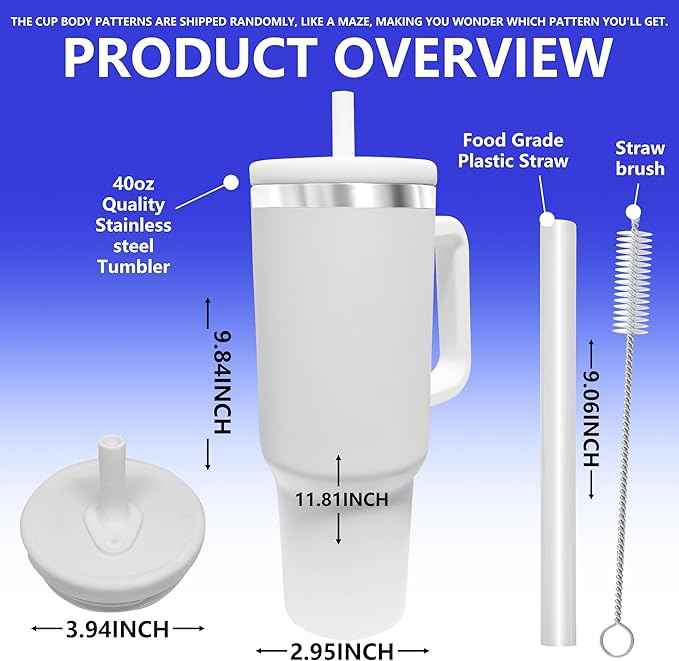 40-OZ Insulated Water Bottle,Insulated Stainless Steel Tumbler,Reusable Cold Drink Thermos,BPA-Free, Double-Wall Stainless Steel Water Bottle (Cup Body Pattern Color-Blind Box, 40, Fluid Ounces)