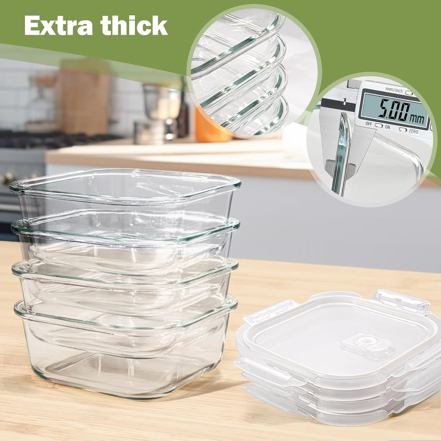 Square Glass Containers with Lids 24oz - Borosilicate Glass Food Storage Set 3 Cup, Freezer Safe Meal Prep Containers, Sandwich Lunch Box, Yogurt Cereal Bowls with Vented Lids BPA Free 4 Pack