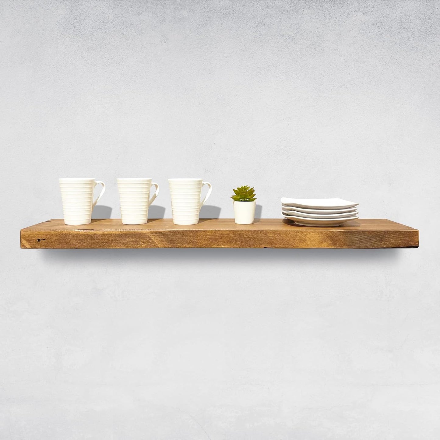 URBANDI, Rustic Floating Shelves, Set of 2, Hidden Bracket, Solid Wood, Heavy Duty, Wall Mounted Shelves, (Brown, 60Wx6D)